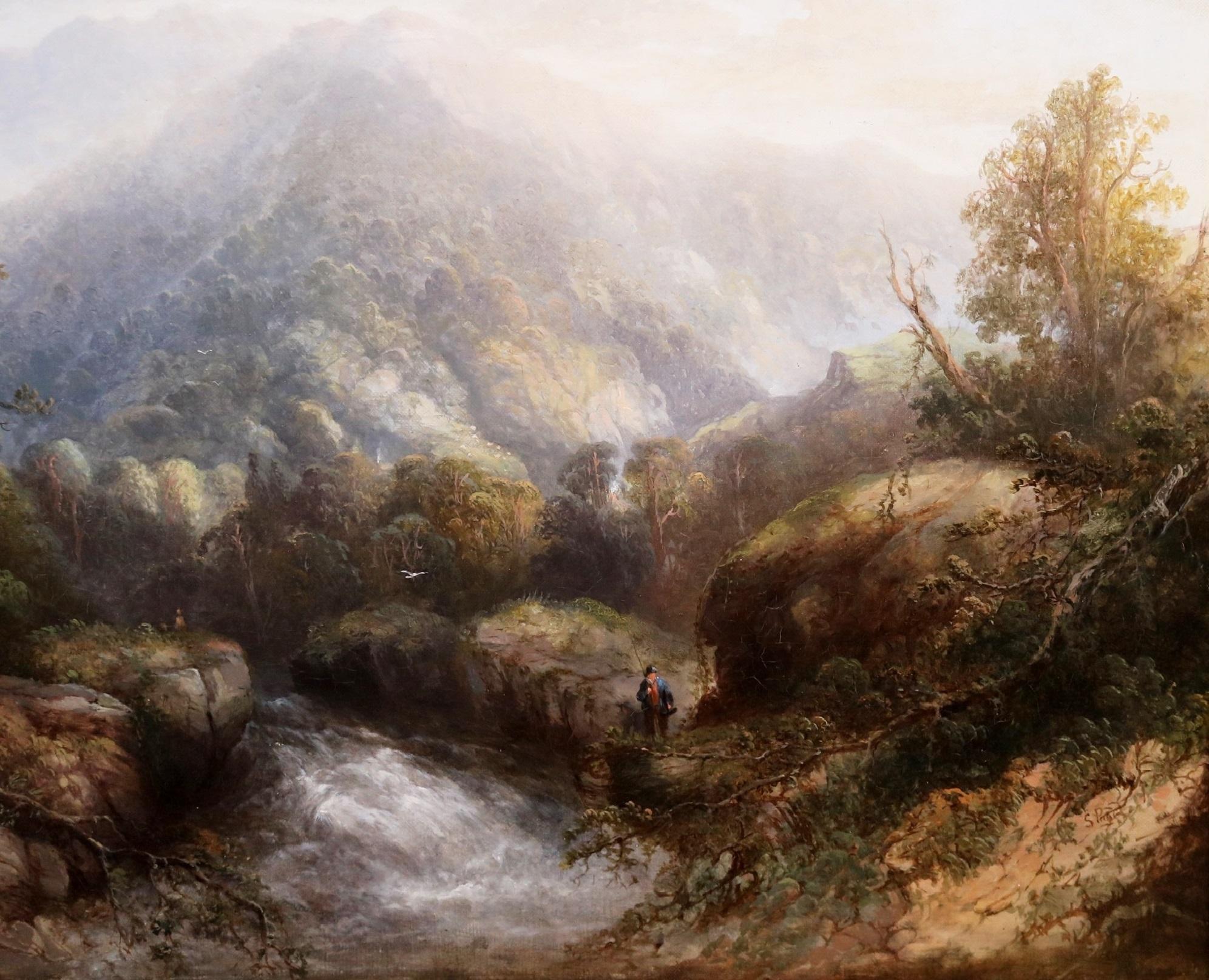 In Glen Nevis - 19th Century Landscape Oil Painting Fishing Scottish Highlands  3