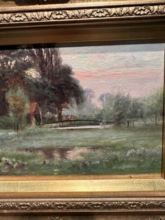 Antique paysage fluvial anglais d'automne du début du 20e siècle