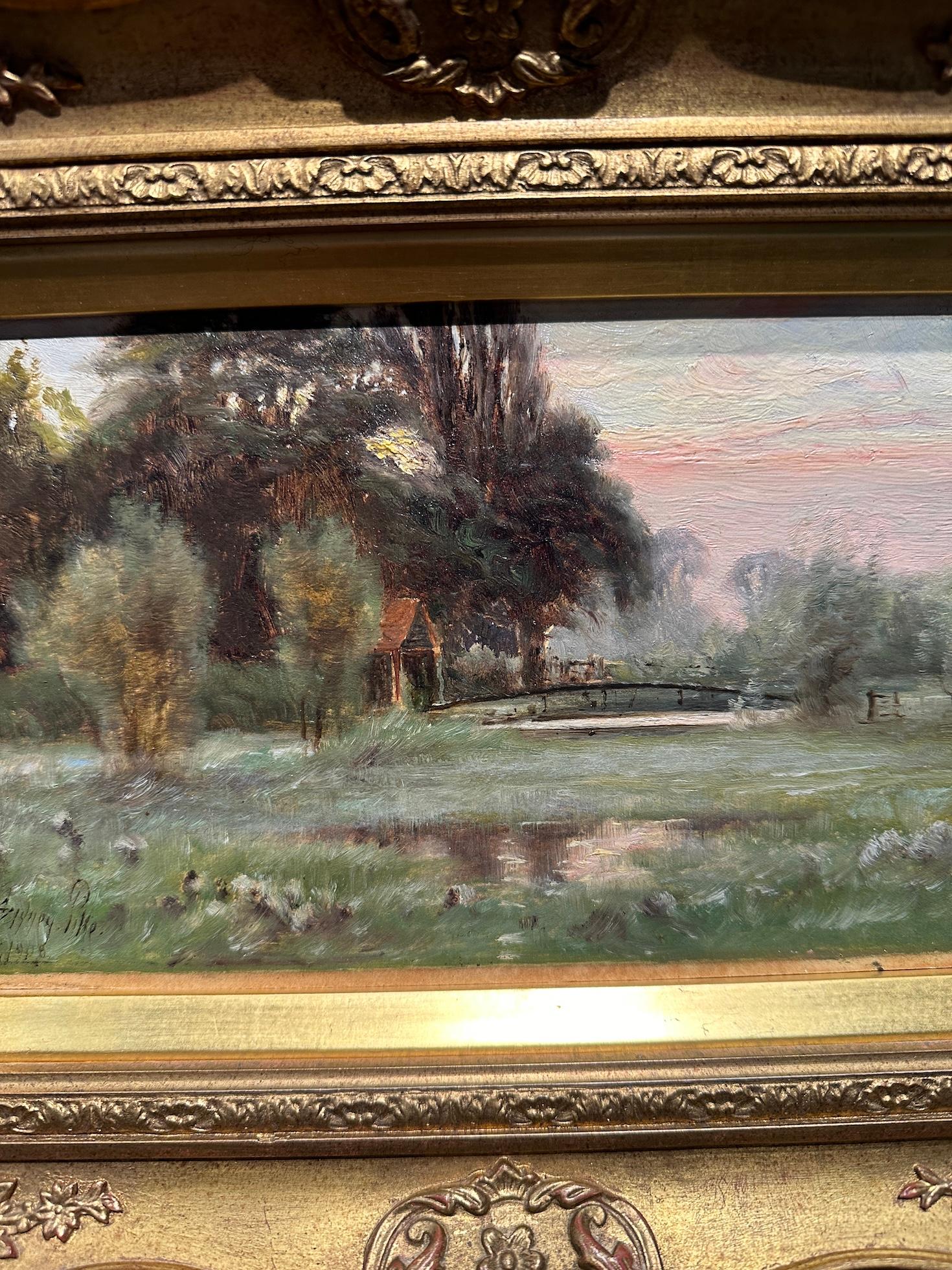 Antique paysage fluvial anglais d'automne du début du 20e siècle - Marron Figurative Painting par Sidney Pike