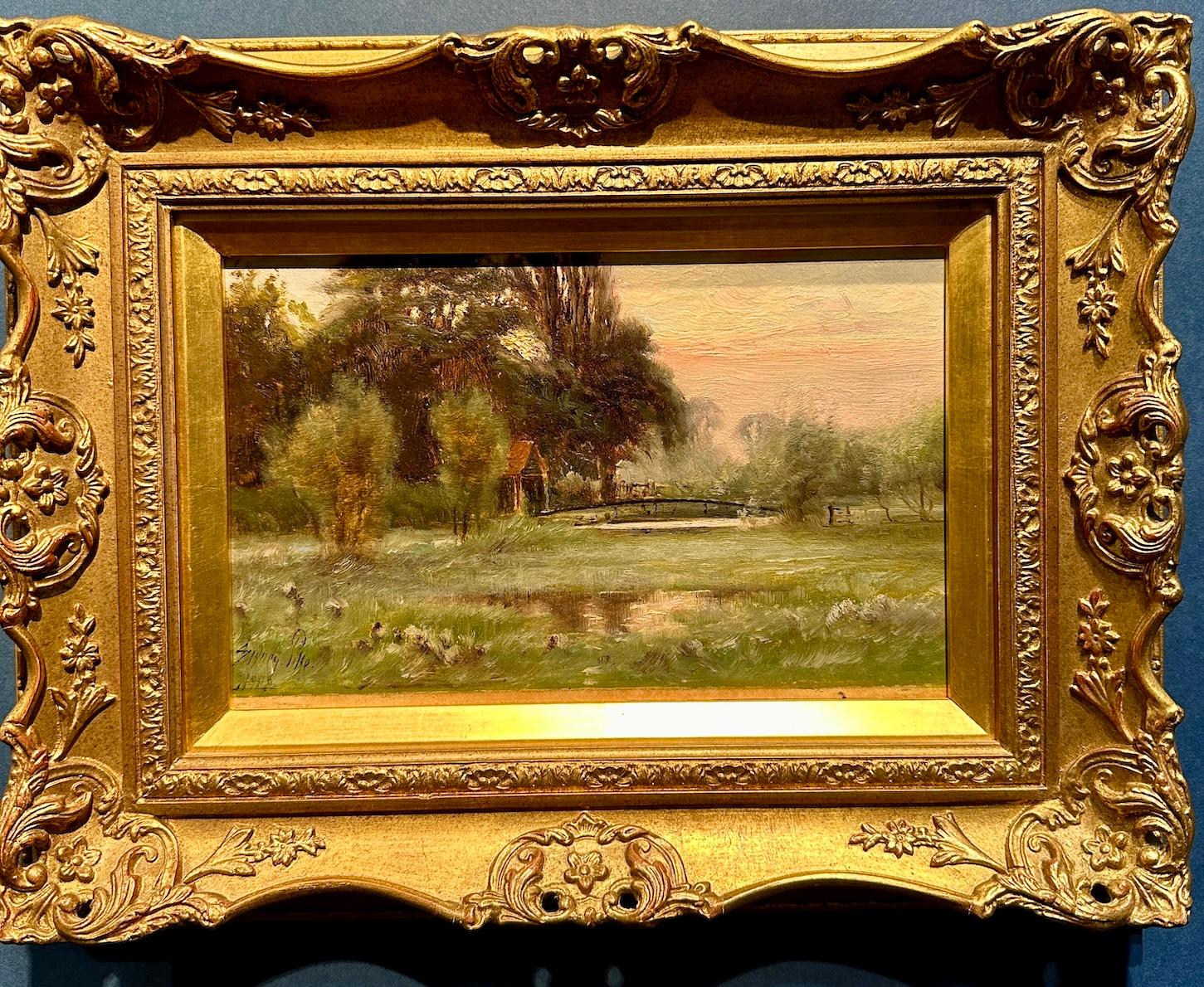 Figurative Painting Sidney Pike - Antique paysage fluvial anglais d'automne du début du 20e siècle