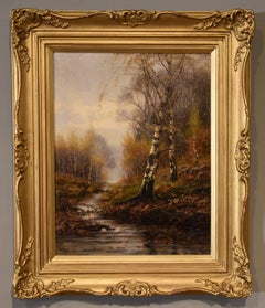 Antique Oil Painting by Sidney Pike "A Woodland Stream"
