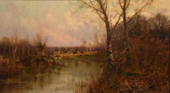 Peinture à l'huile de Sidney Pike « Evening in the Forest » (Evening dans la forêt)