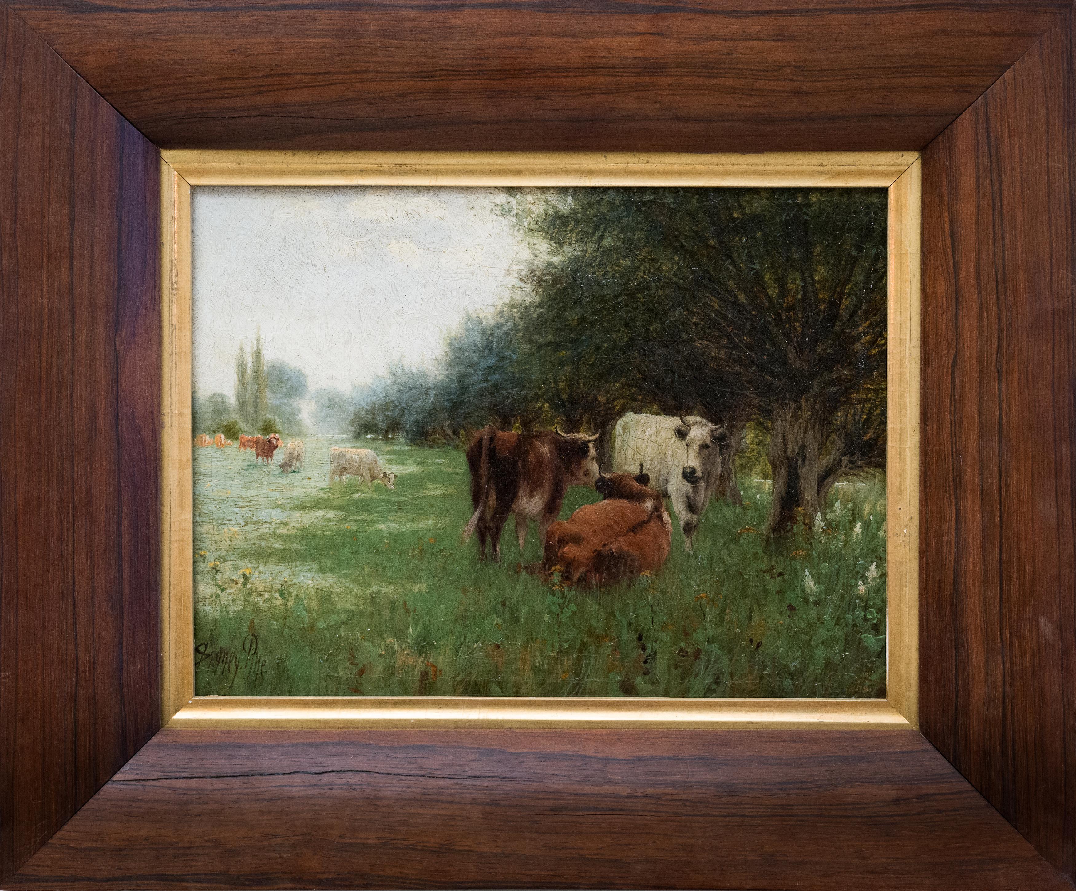Paysage d'été avec bovin de l'artiste britannique Sidney Pike, huile sur toile en vente 1
