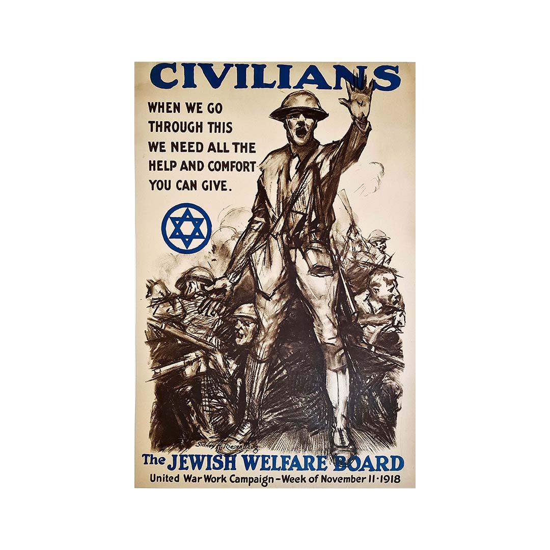 "Sidney Reisenberg, einer der größten Illustratoren der Zeit des Ersten Weltkriegs" (Karal Ann Marling), übte seine Kunst in New York City aus und schuf zahlreiche Plakate für Liberty Loans und die Marines. Das Jewish Welfare Board wurde kurz nach