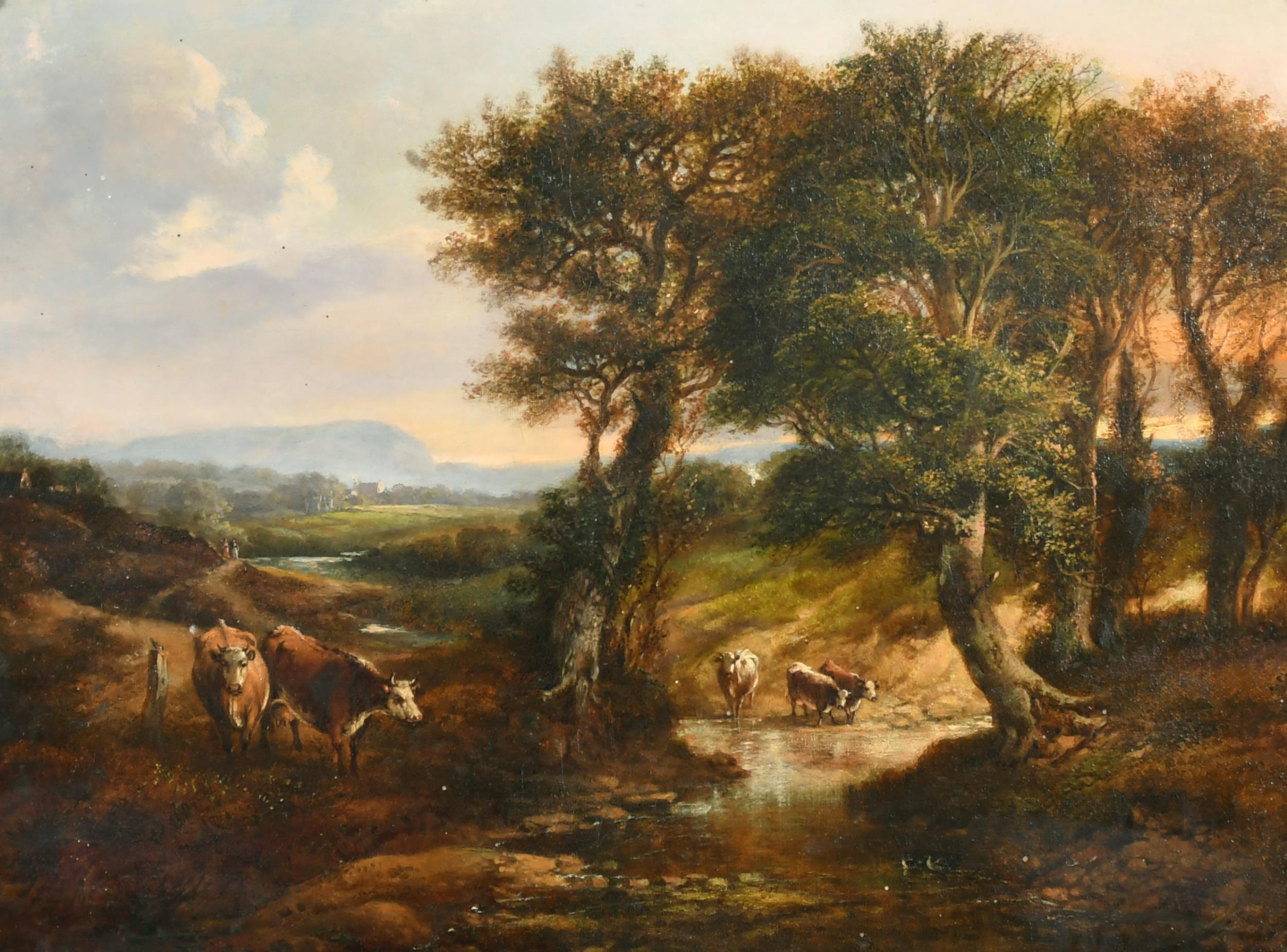Sidney Richard Percy (circle of) Animal Painting - Fine Victorian English Oil Painting, Cattle in Tranquil Wooded Landscape & Pond
