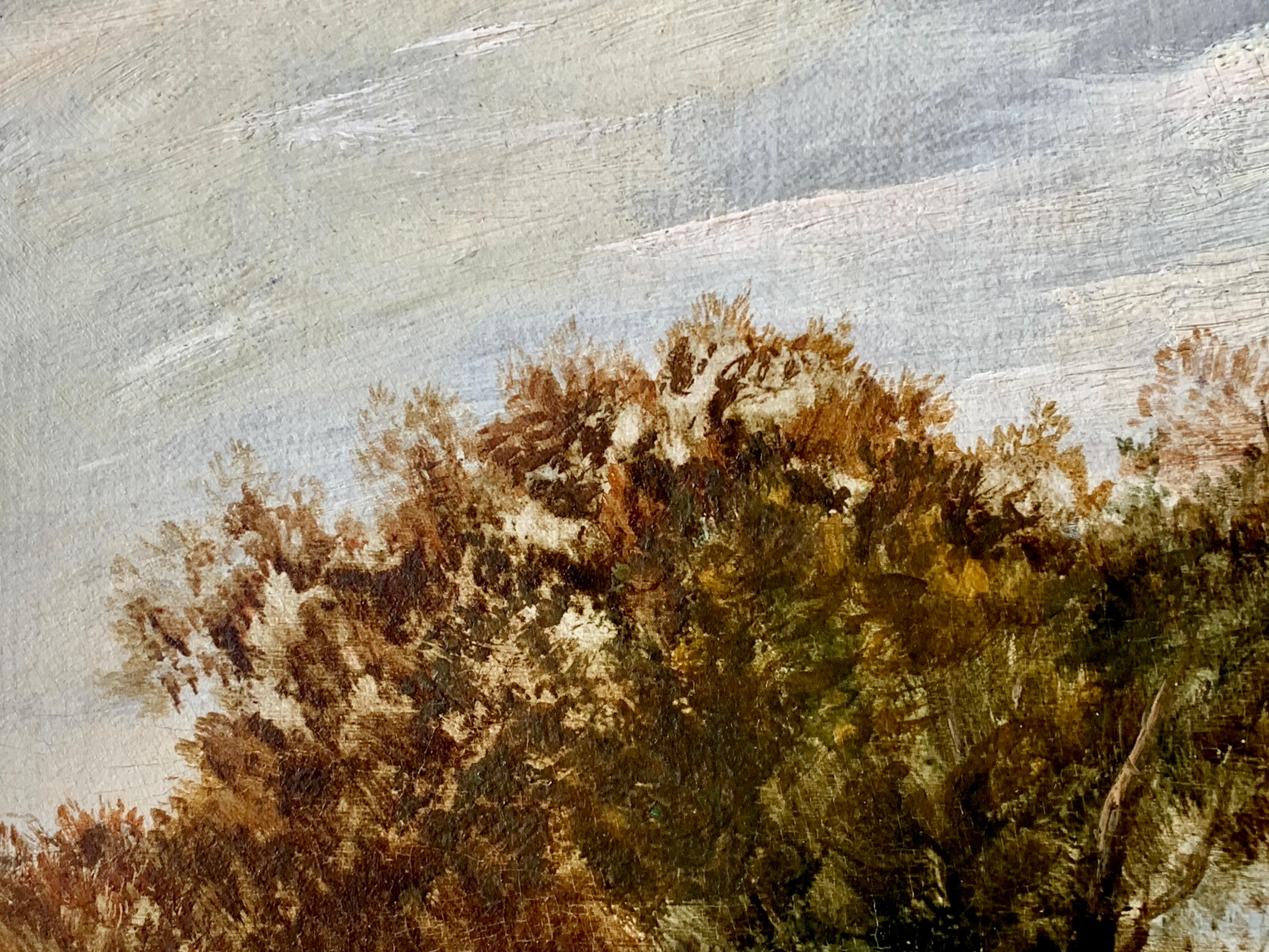 Paysage anglais du 19e siècle avec un personnage sur un chemin et un ciel d'orage en vente 1
