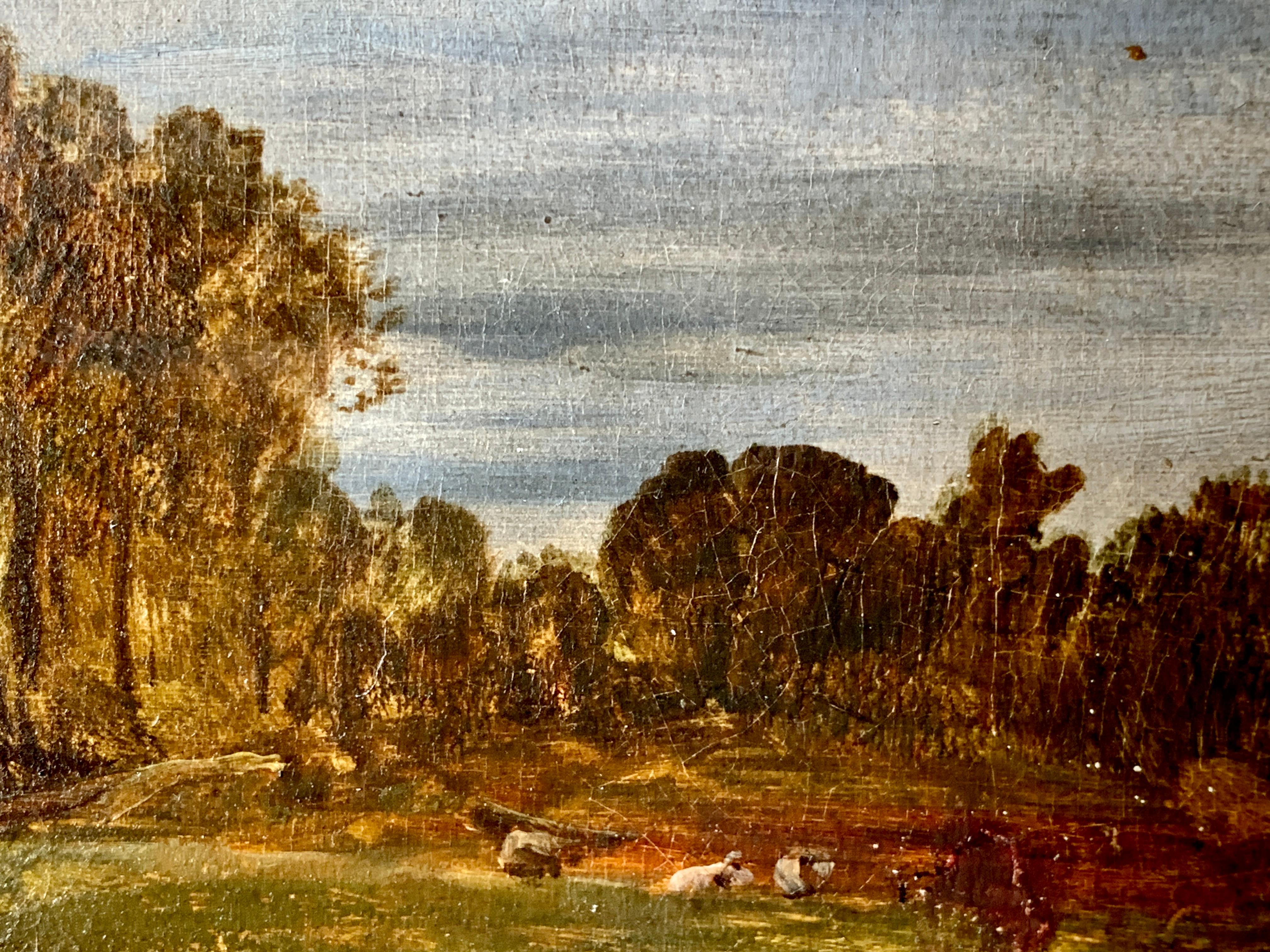 19th century English landscape with a figure on a pathway and stormy sky For Sale 1