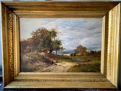 Used 19th century English landscape with a figure on a pathway and stormy sky