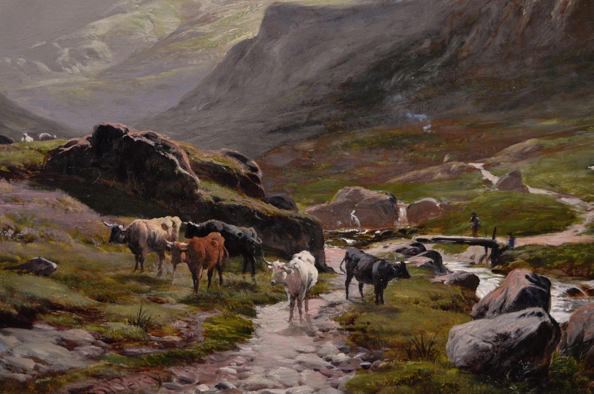 19th Century landscape oil painting of Cattle at Grizedale in the Lake District - Victorian Painting by Sidney Richard Percy