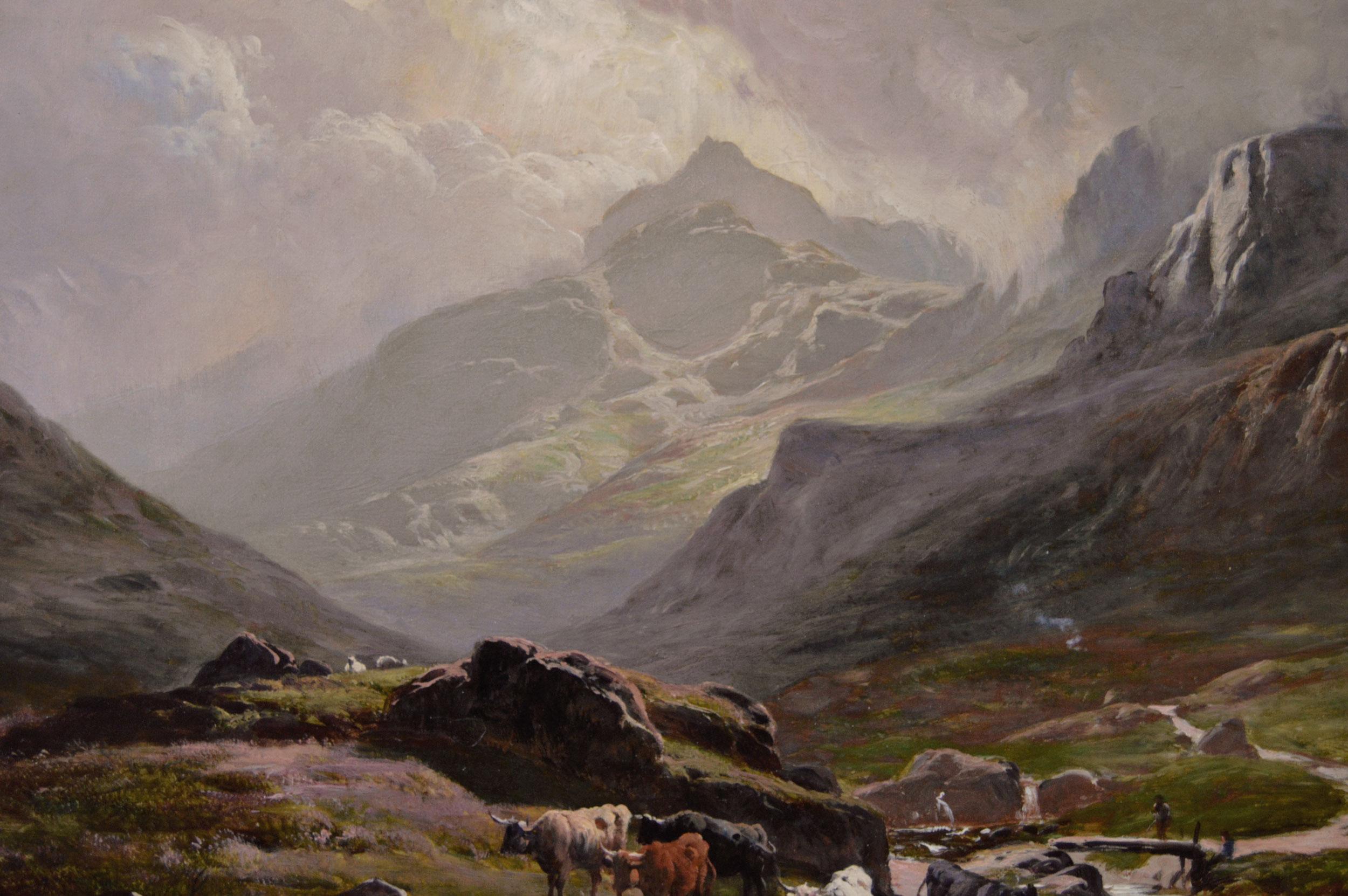 19th Century landscape oil painting of Cattle at Grizedale in the Lake District For Sale 1