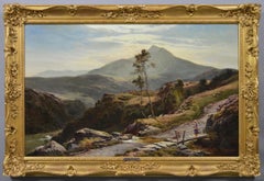 Pintura al óleo del paisaje montañoso galés del siglo XIX de Moel Siabod