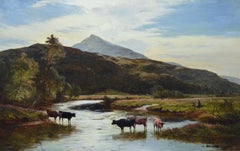 19th Century Welsh mountain river landscape oil painting near Bontddu