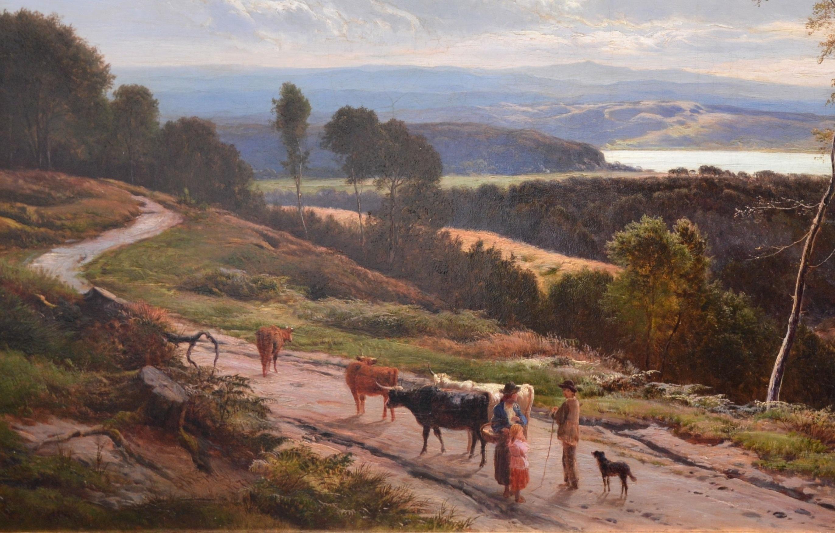 Grange-over-Sands - Large 19th Century Landscape Oil Painting of Cumbria Coast - Brown Figurative Painting by Sidney Richard Percy