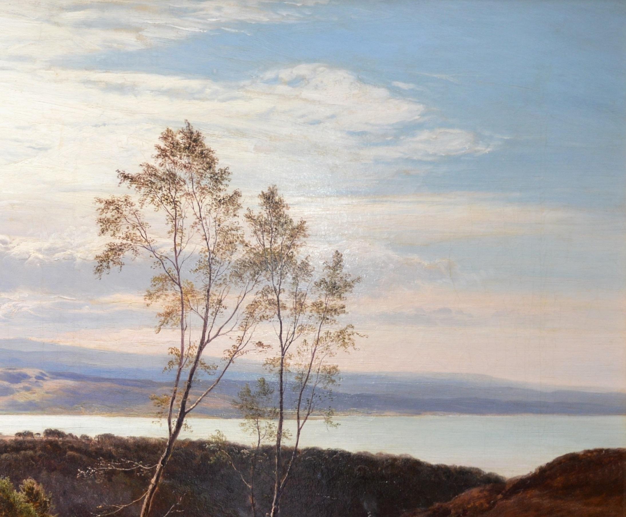 ‘Grange-over-Sands’ by Sidney Richard Percy (1822-1886). Signed by the artist and dated 1877. 

A large fine 19th century oil on canvas depicting figures, cattle and a dog on a coastal path overlooking Morecombe Bay in Cumbria.  He painting hangs in