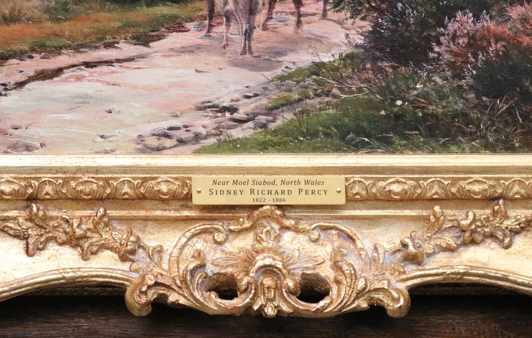 Large 19th Century Oil Painting Mountain Landscape of Moel Siabod Snowdonia 7