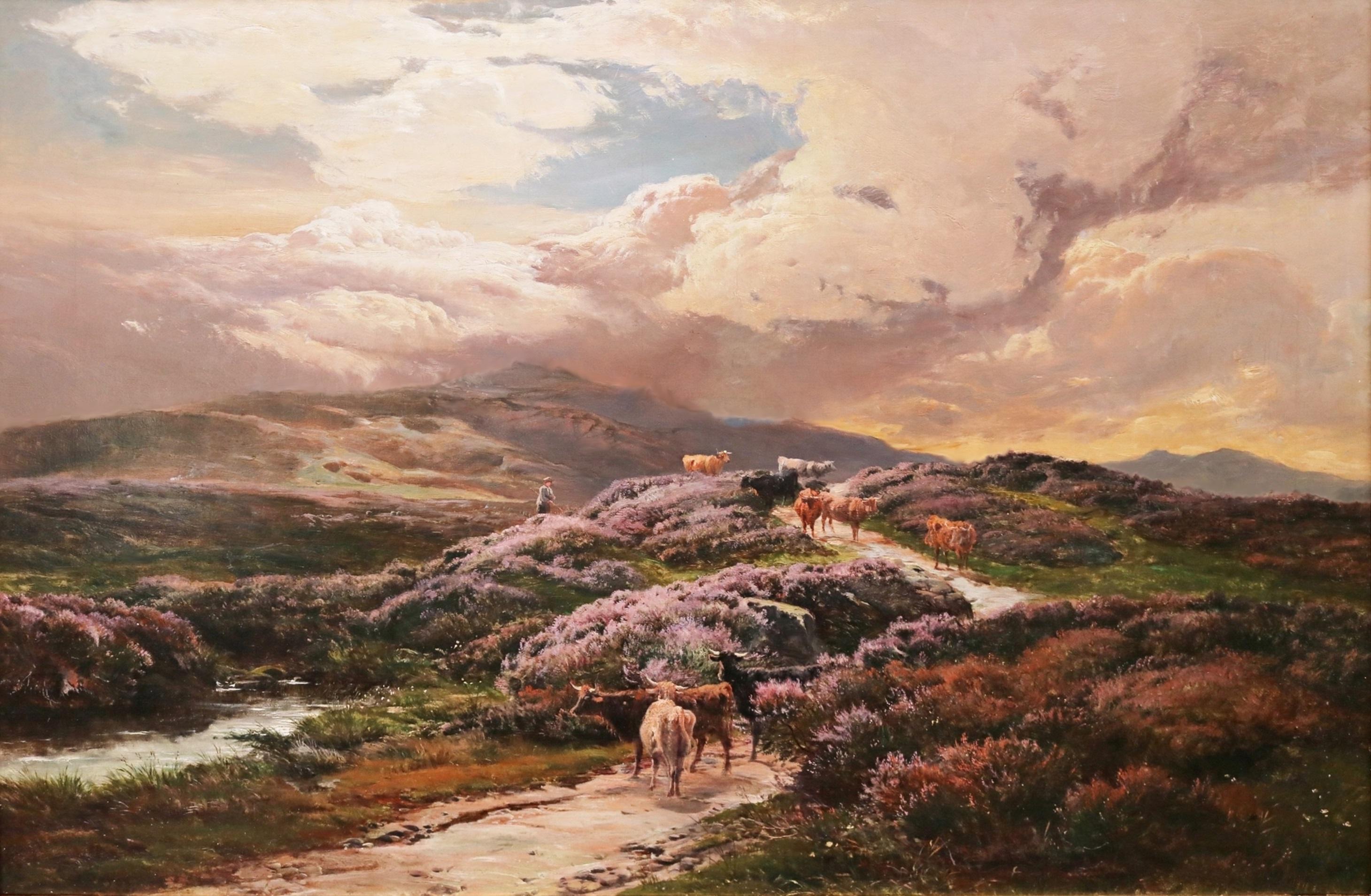Gran cuadro al óleo del siglo XIX Paisaje montañoso de Moel Siabod Snowdonia - Painting Victoriano de Sidney Richard Percy