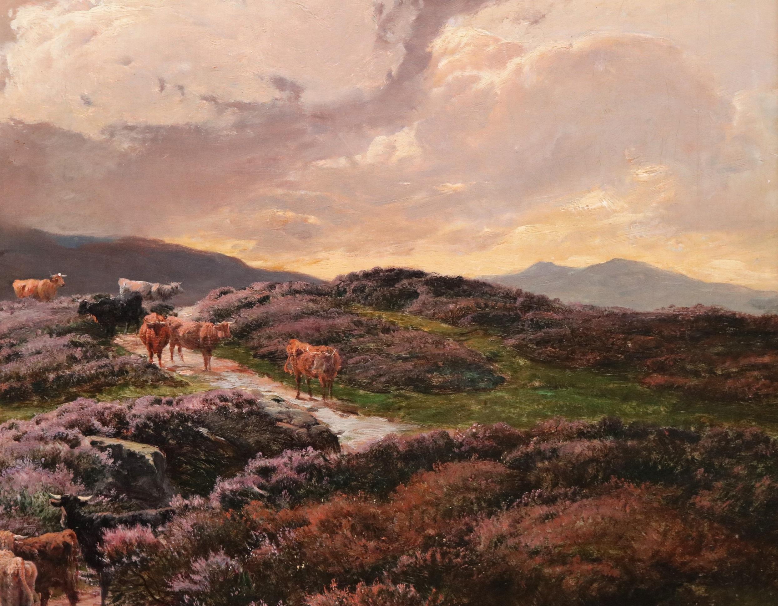 Grande dipinto a olio del XIX secolo Paesaggio di montagna di Moel Siabod Snowdonia 2
