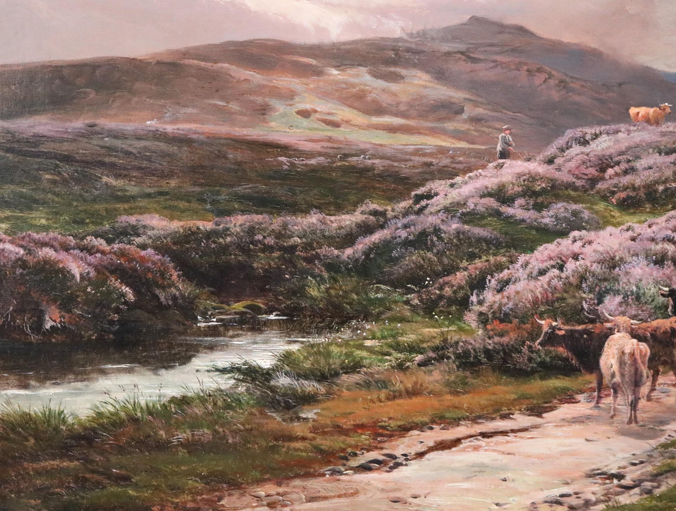Grande dipinto a olio del XIX secolo Paesaggio di montagna di Moel Siabod Snowdonia 3