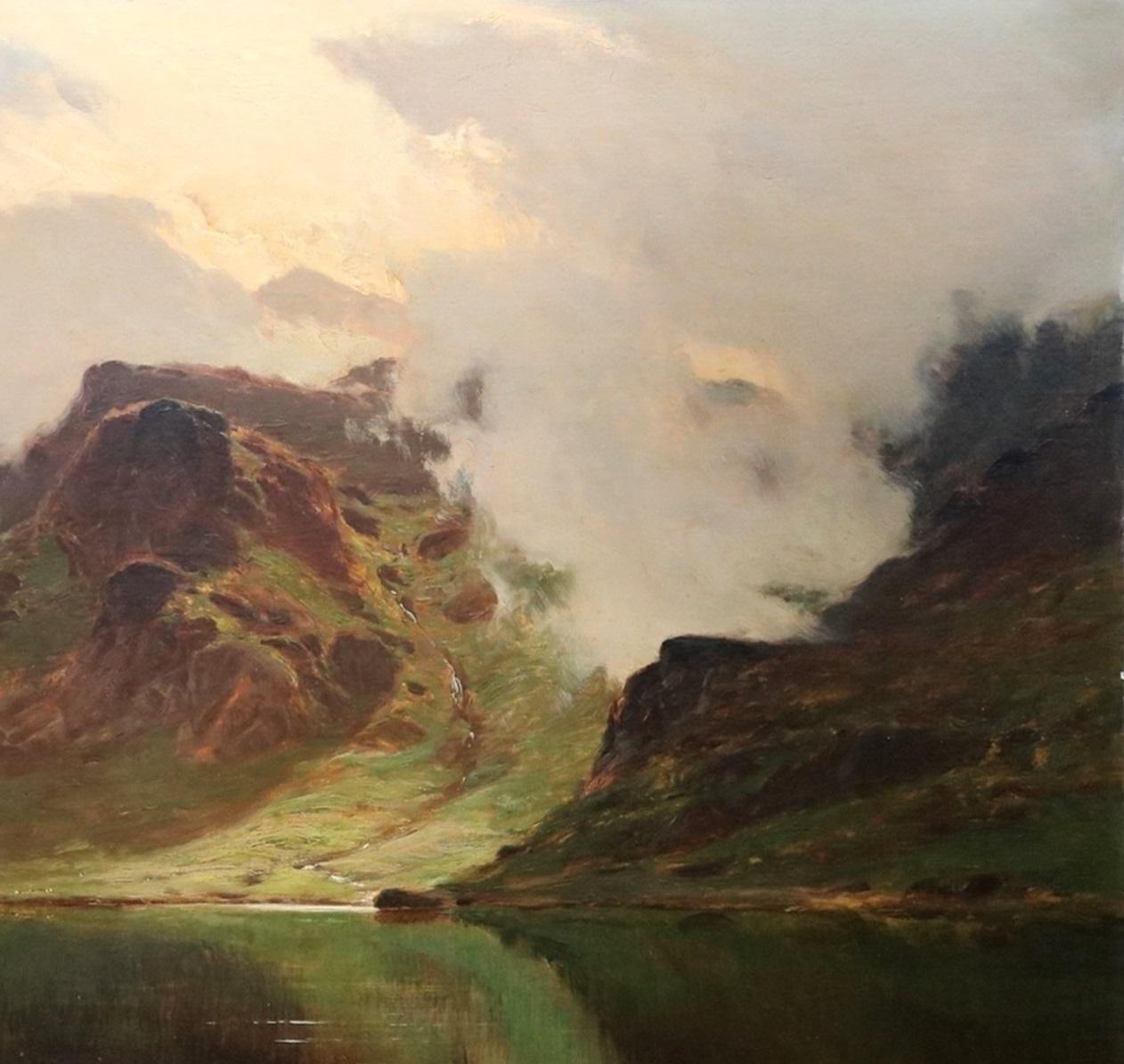 Llyn Idwal, Paysage de Galles du Nord - Grande peinture à l'huile du 19e siècle représentant une Snowdonia en vente 6