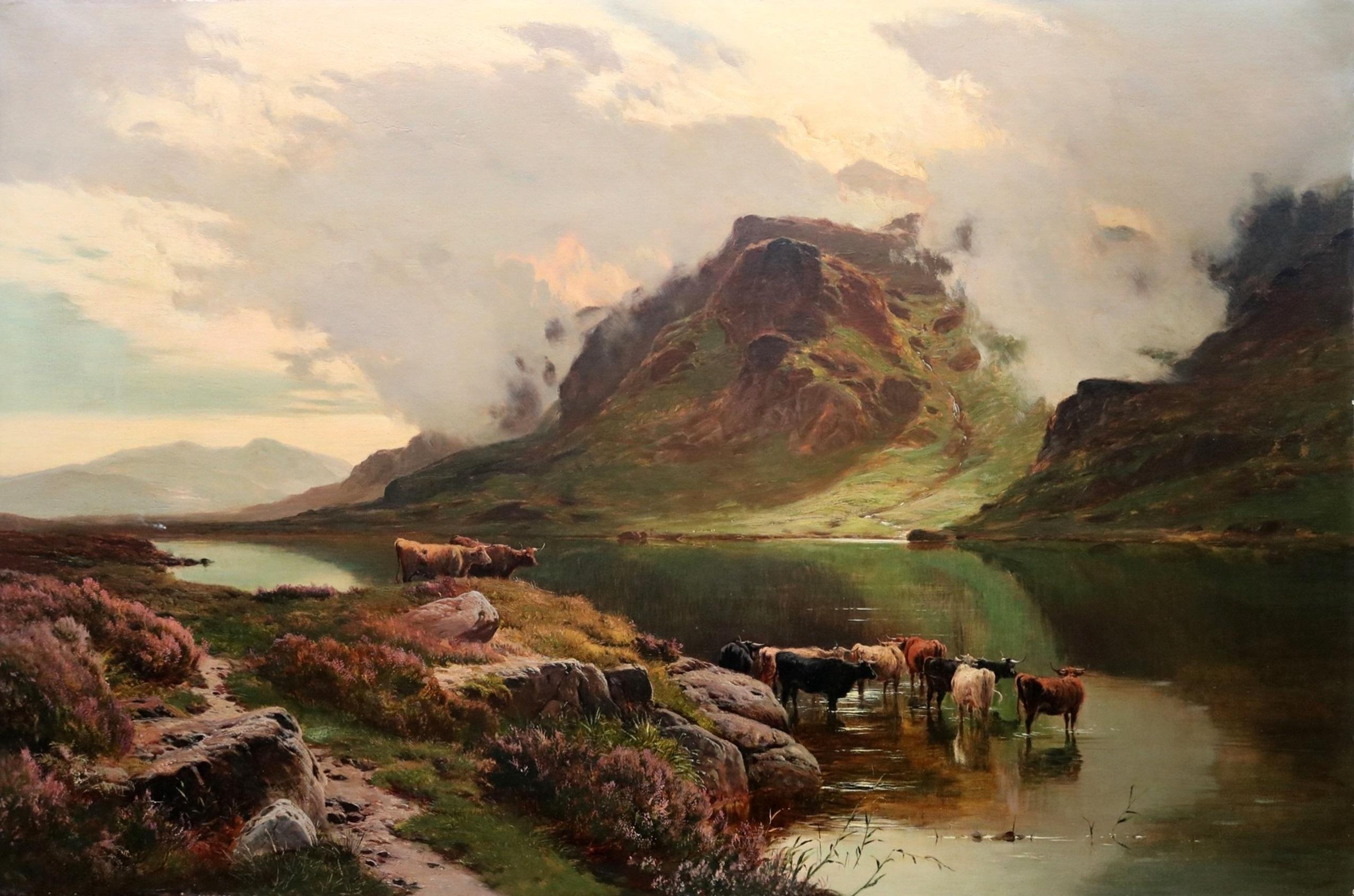 Llyn Idwal, Paysage de Galles du Nord - Grande peinture à l'huile du 19e siècle représentant une Snowdonia - Victorien Painting par Sidney Richard Percy