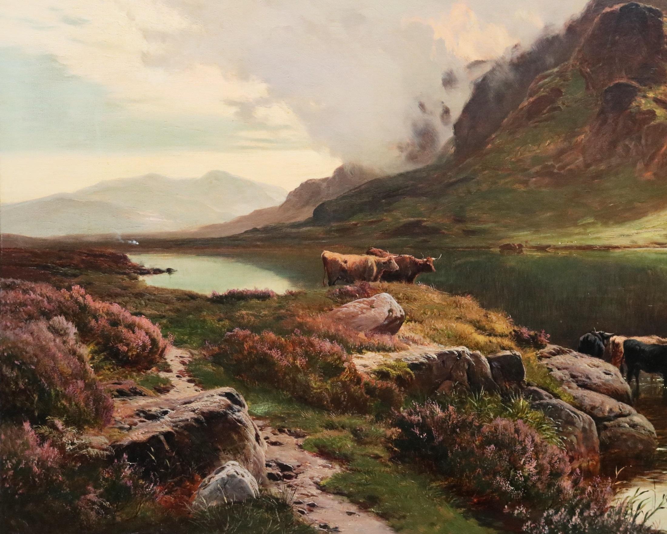 Llyn Idwal, Paysage de Galles du Nord - Grande peinture à l'huile du 19e siècle représentant une Snowdonia en vente 1