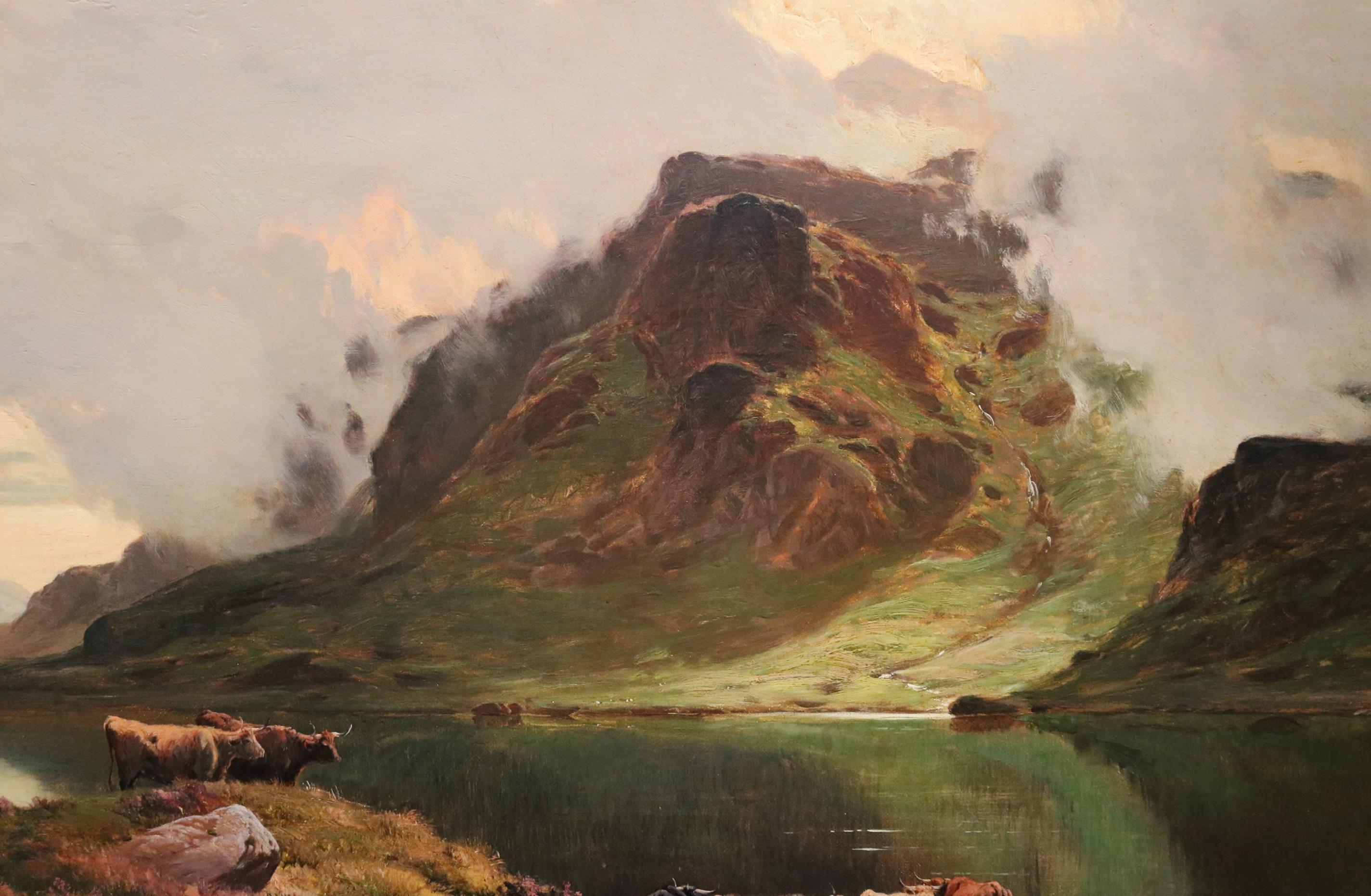 Llyn Idwal, Paysage de Galles du Nord - Grande peinture à l'huile du 19e siècle représentant une Snowdonia en vente 2