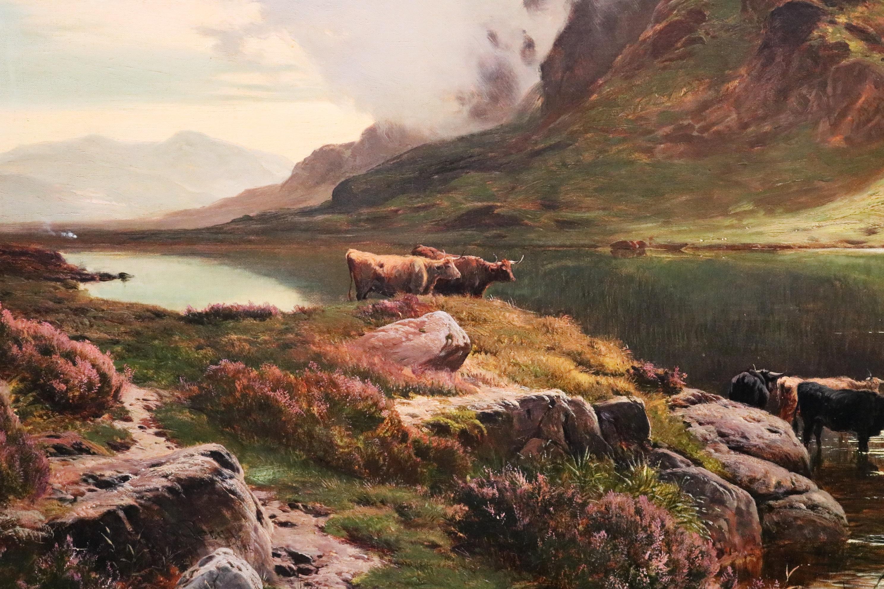 Llyn Idwal, Paysage de Galles du Nord - Grande peinture à l'huile du 19e siècle représentant une Snowdonia en vente 3