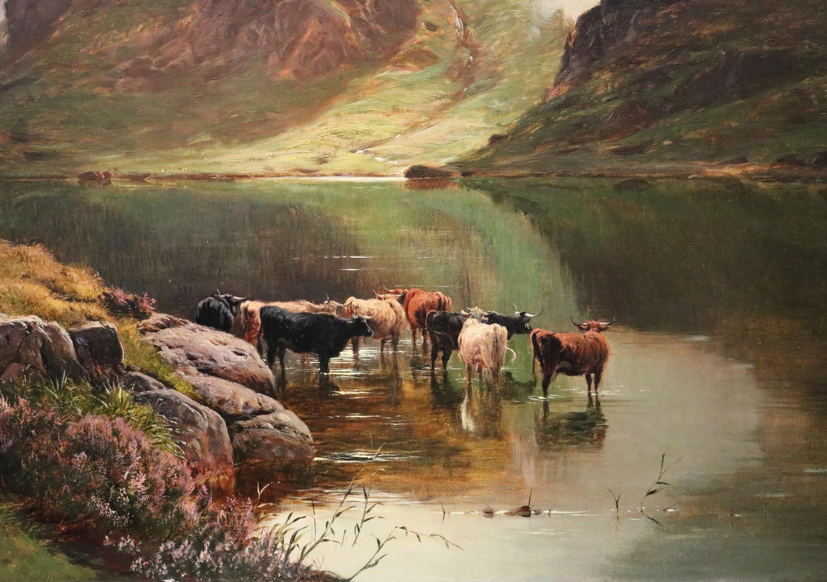 Llyn Idwal, Paysage de Galles du Nord - Grande peinture à l'huile du 19e siècle représentant une Snowdonia en vente 4