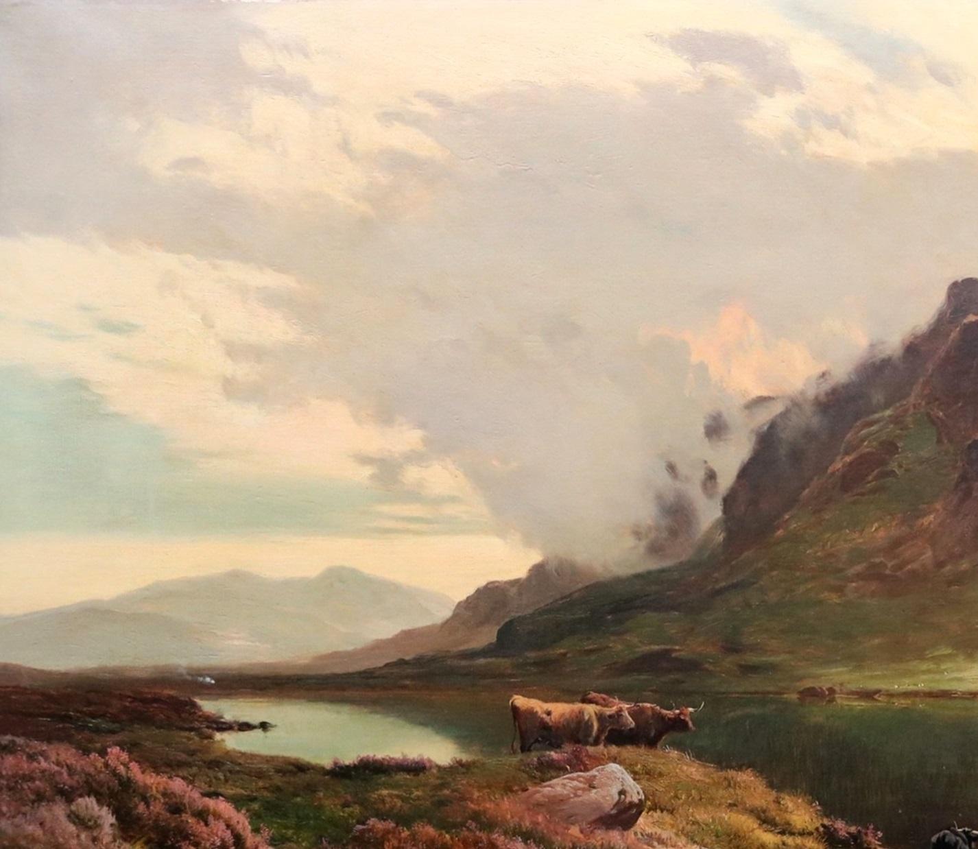 Llyn Idwal, Paysage de Galles du Nord - Grande peinture à l'huile du 19e siècle représentant une Snowdonia en vente 5
