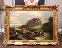 Antique Llyn Idwal, North Wales - Large 19th Century Oil Painting Landscape of Snowdonia