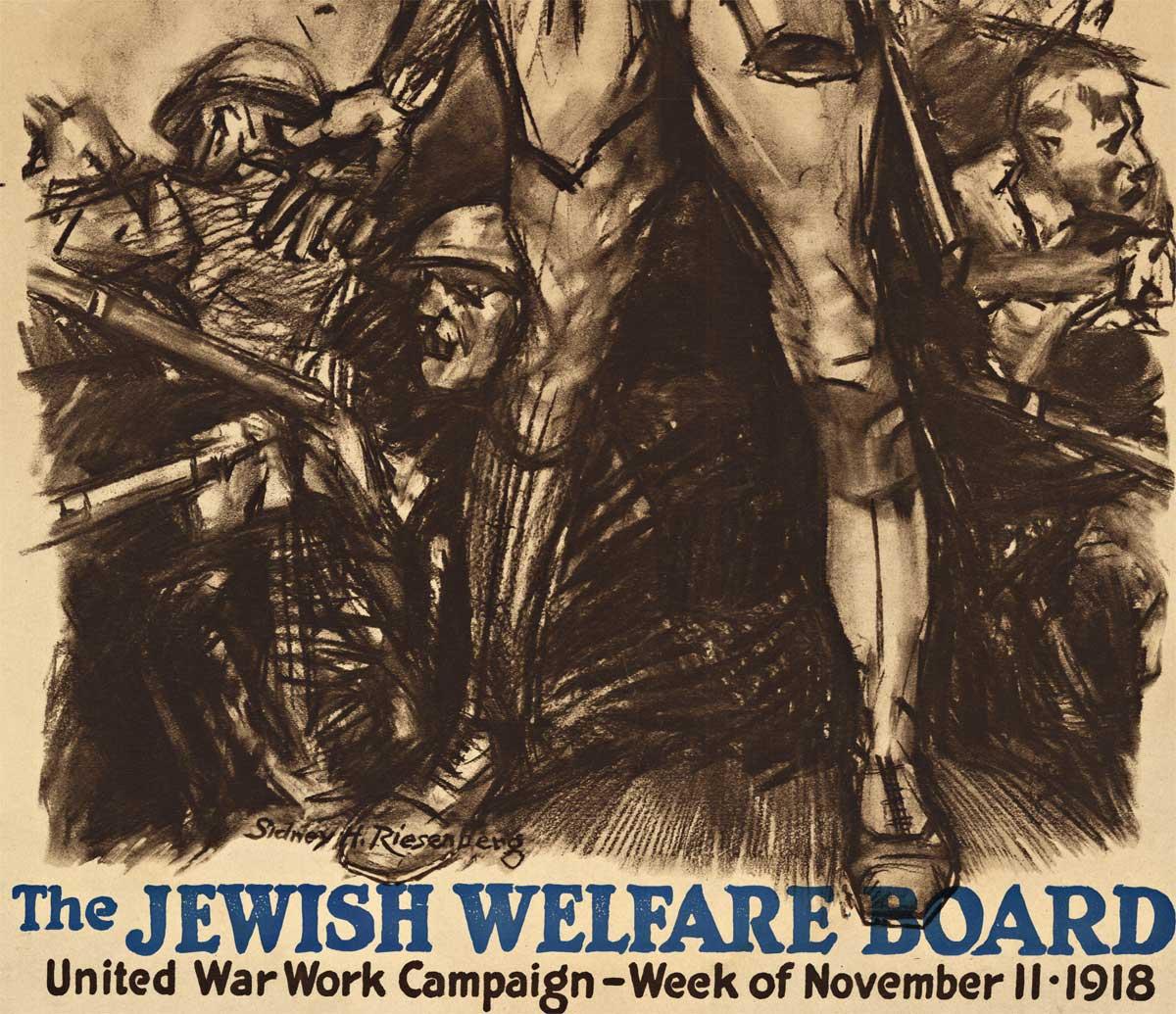 Cartel antiguo original de 1918 del Jewish Welfare Board de la Primera Guerra Mundial - Print realista estadounidense de Sidney Riesenberg