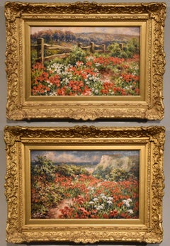 Oil Painting Pair by Sidney Shelton "Poppies by a coastal path"
