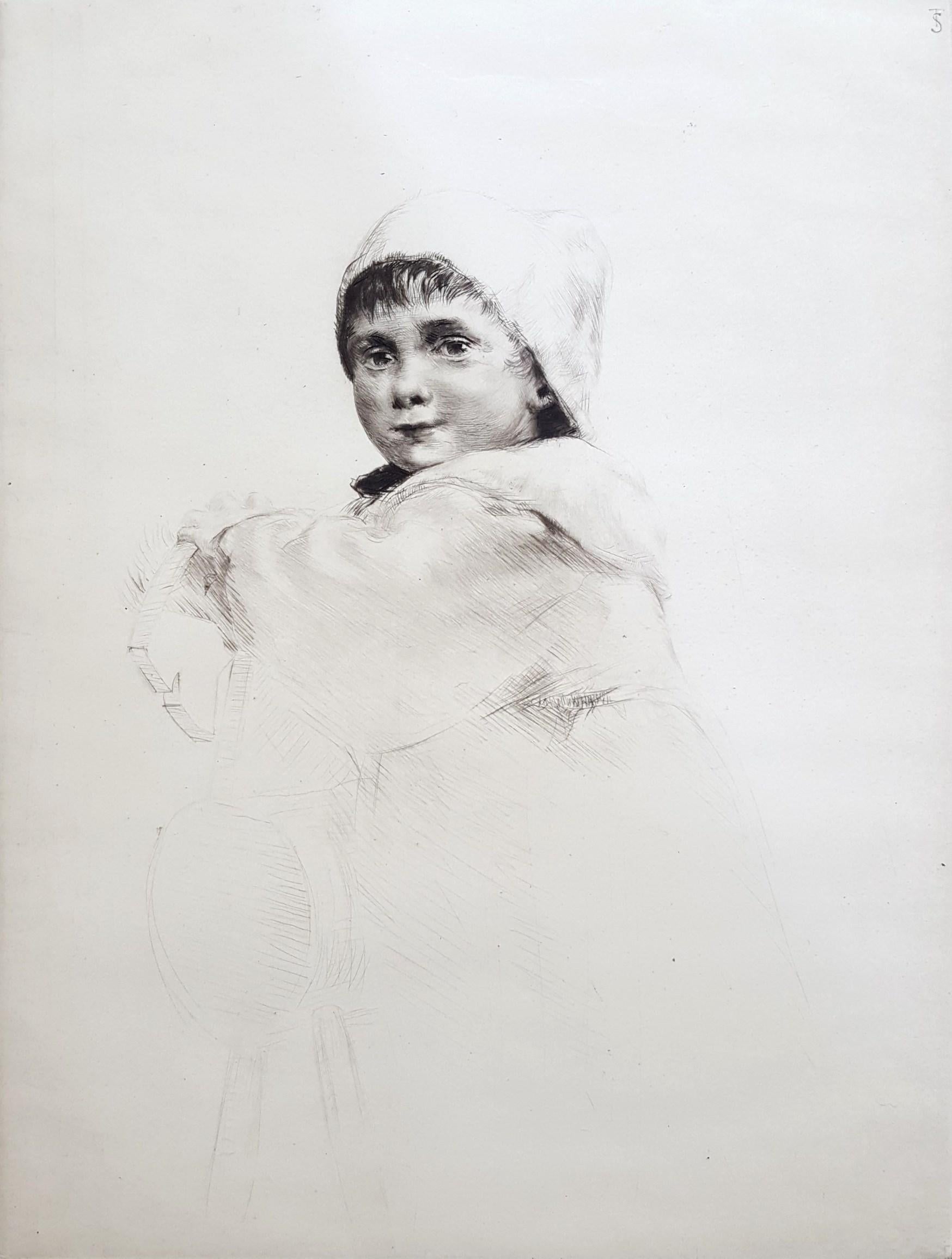 Molly /// Antique Victorian Etching Portrait Figurative British Children Child