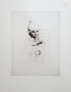 Peggy /// Antique Victorian Etching Portrait Figurative British Children Child