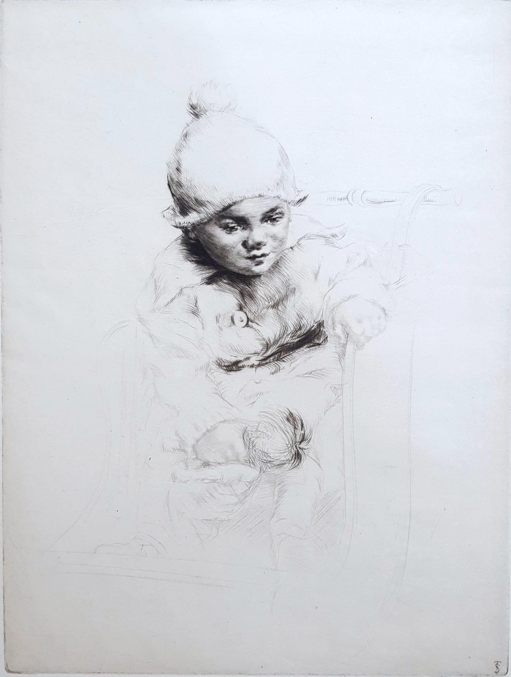 Peggy /// Antique Victorian Etching Portrait Figurative British Children Child
