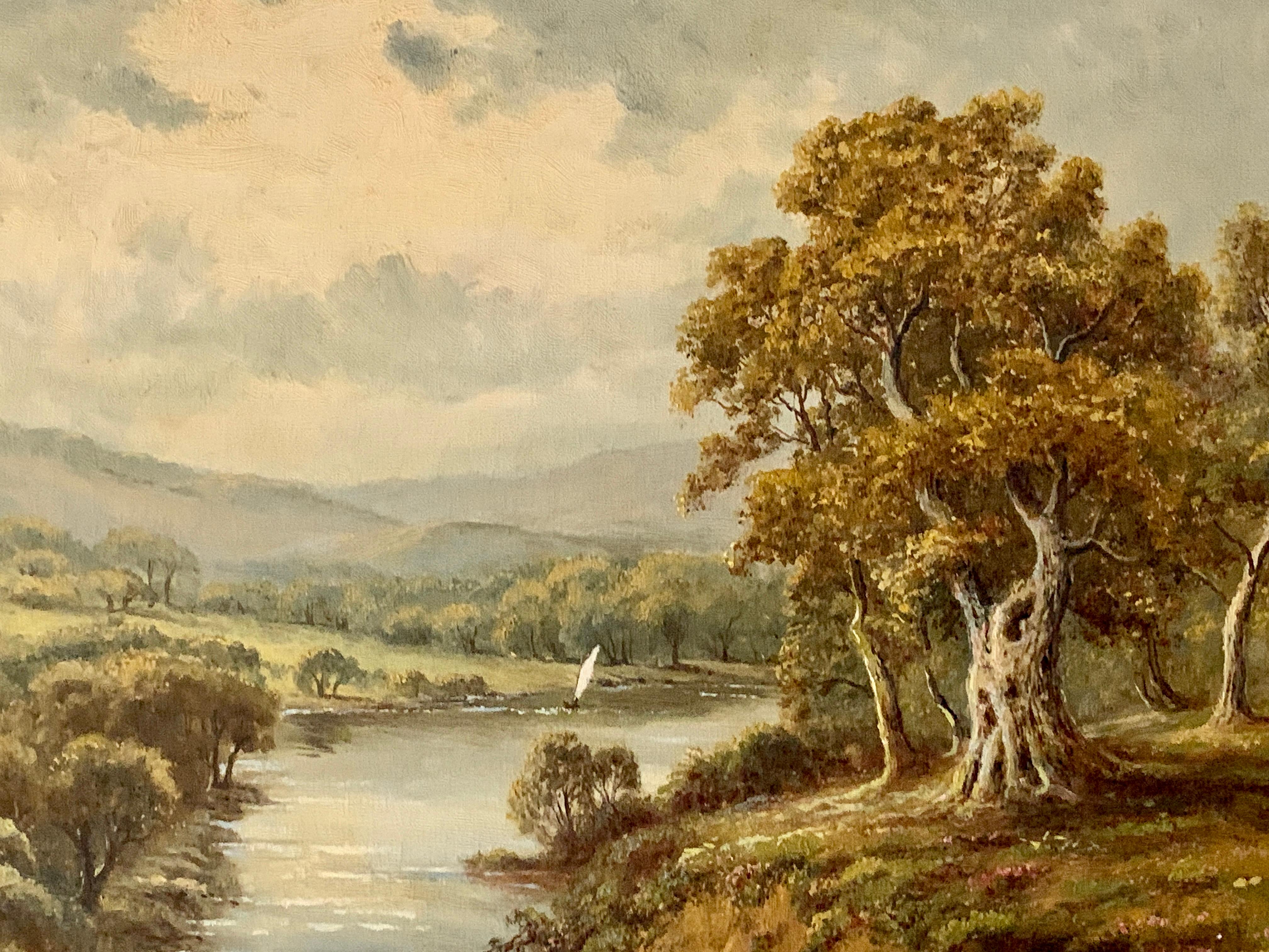 Early 20th century Scottish Highland landscape, the River Usk , Scotland - Painting by Sidney Yates Johnson