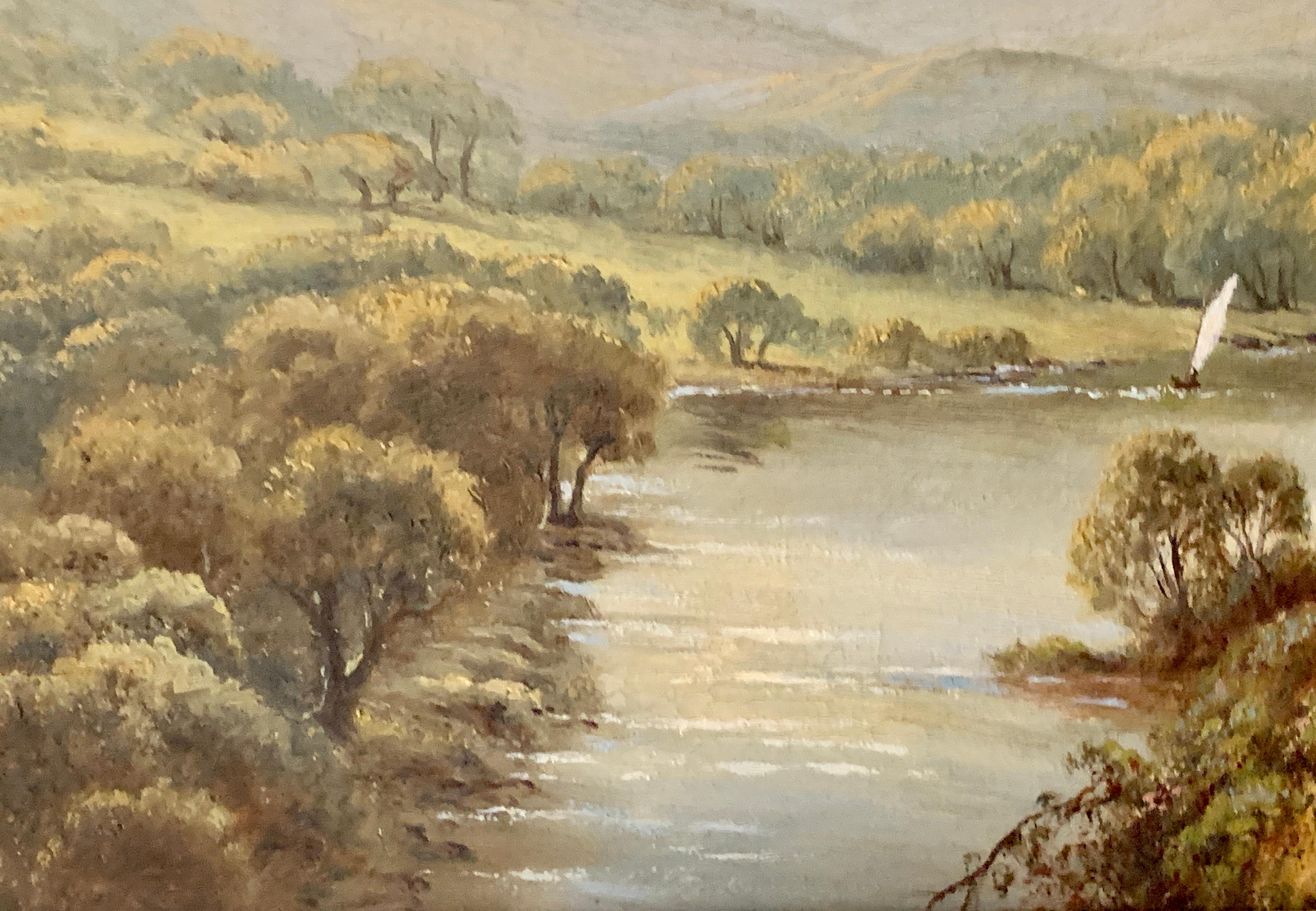 Early 20th century Scottish Highland landscape, the River Usk , Scotland - Victorian Painting by Sidney Yates Johnson