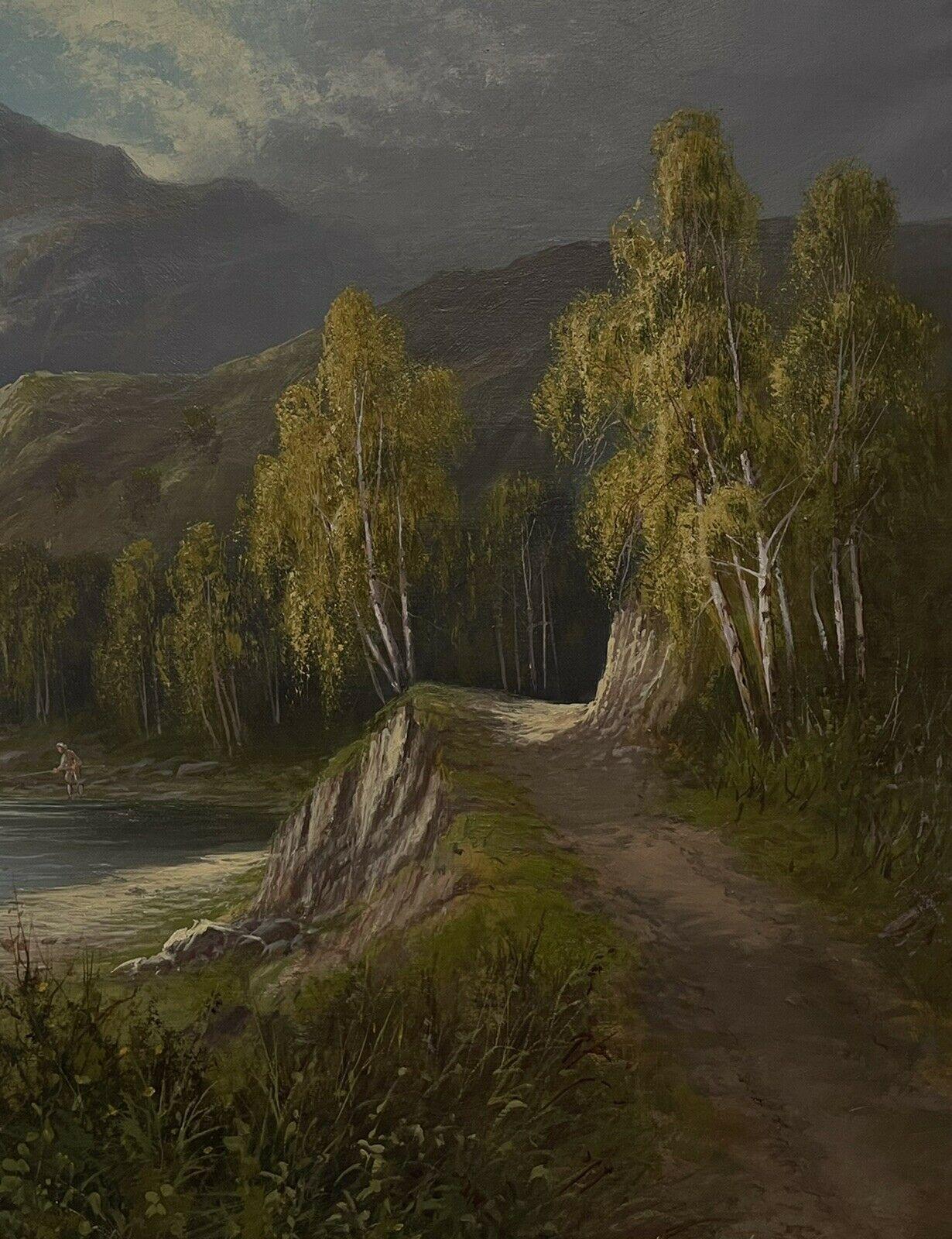 Large Antique Scottish Highlands Signed Oil Painting - Summertime River Glen - Brown Landscape Painting by Sidney Yates Johnson