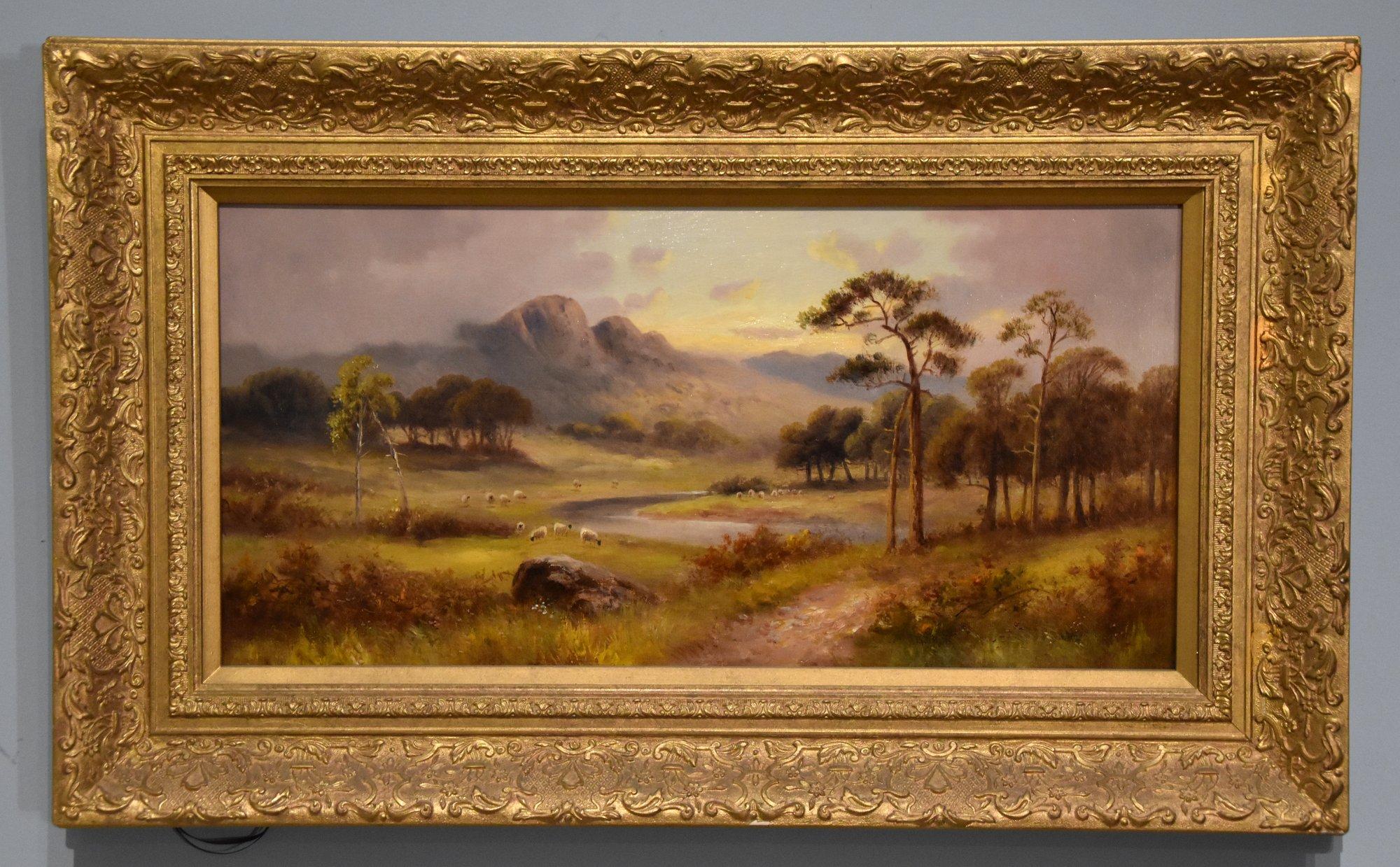 Pintura al óleo de Sidney Yates Johnson "Paisaje de las Tierras Altas" Popular pintor de paisajes rurales de las tierras altas y escenas costeras 1890 - 1926. Firmado. Óleo sobre lienzo

Dimensiones sin enmarcar 12 x 24 pulgadas
Dimensiones