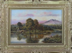 Óleo original sobre lienzo. Sidney Yates Johnson, "Un atardecer dorado"