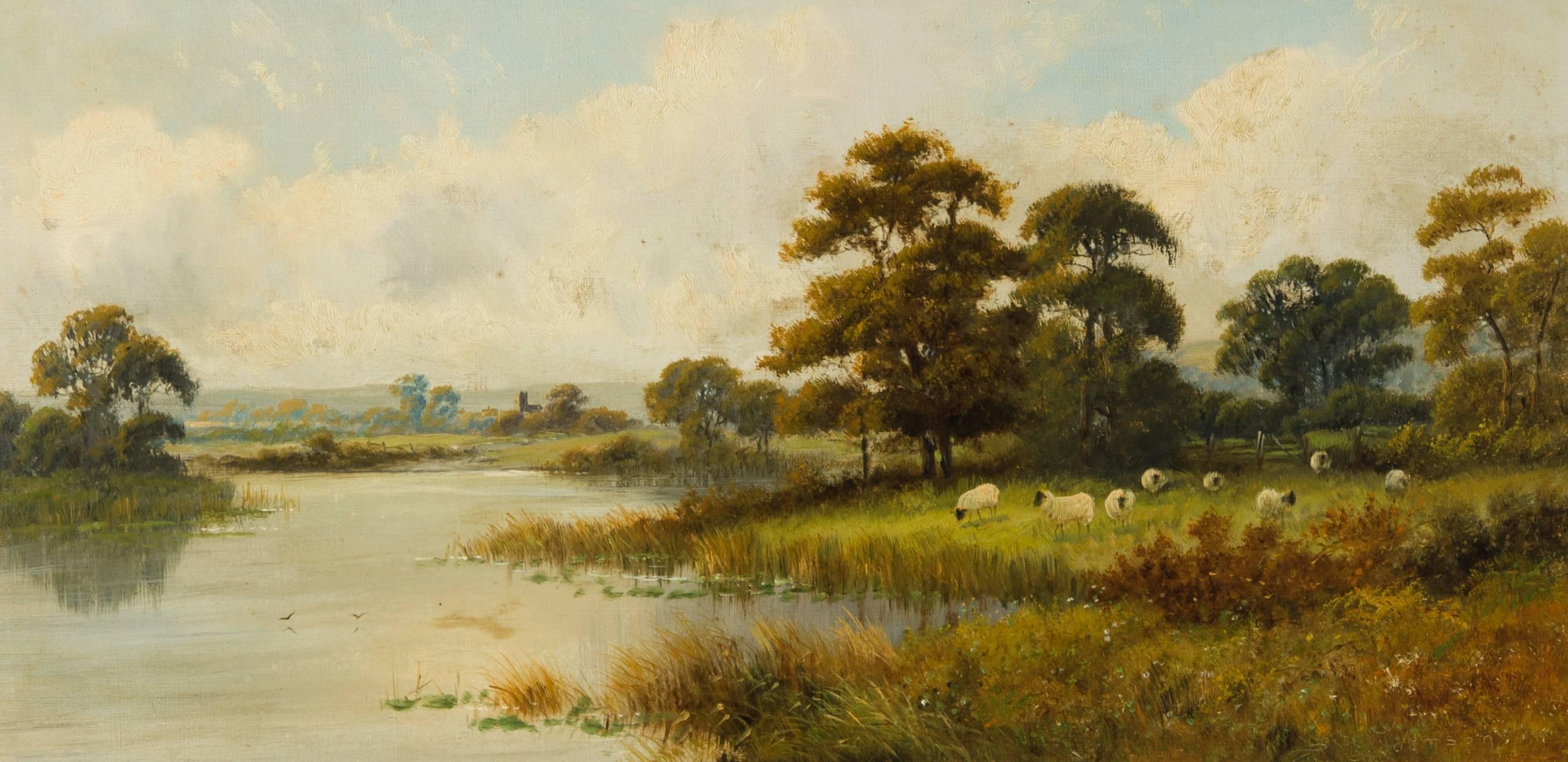 A signed late 19th - early 20th century oil painting by the well listed English artist Sidney Yates Johnson (fl. 1890-1926), depicting a river landscape near Old Basing, Basingstoke, in England. Signed to the lower right and further inscribed with