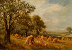 Sidney Yates Johnson (fl. 1890-1926) - Huile encadrée, Poulets dans un champ de foin