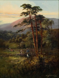 Sidney Yates Johnson (fl.1890-1926) - Óleo enmarcado de 1904, El valle al anochecer