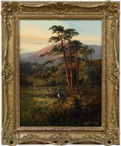 Sidney Yates Johnson (fl.1890-1926) - Óleo enmarcado de 1904, El valle al anochecer