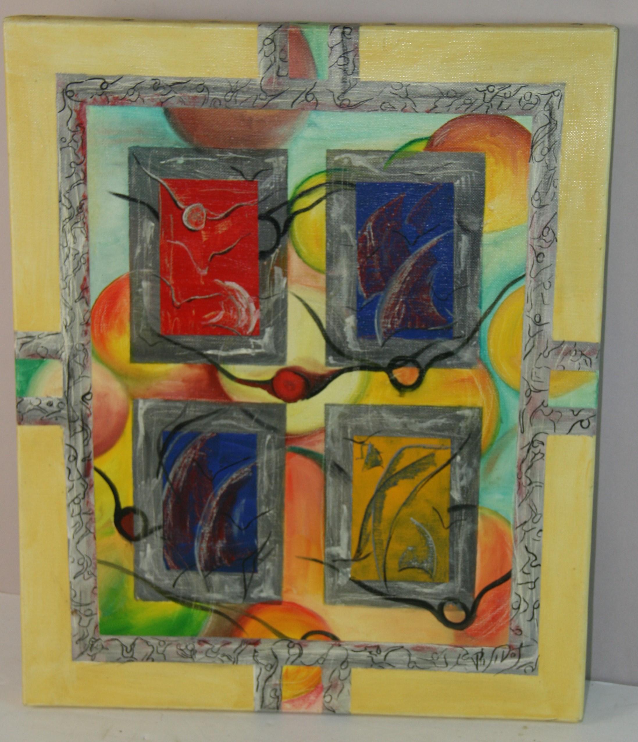 Sidot Abstract Painting – Abstrakter Expressionist Buntes Vintage Ölgemälde 1953