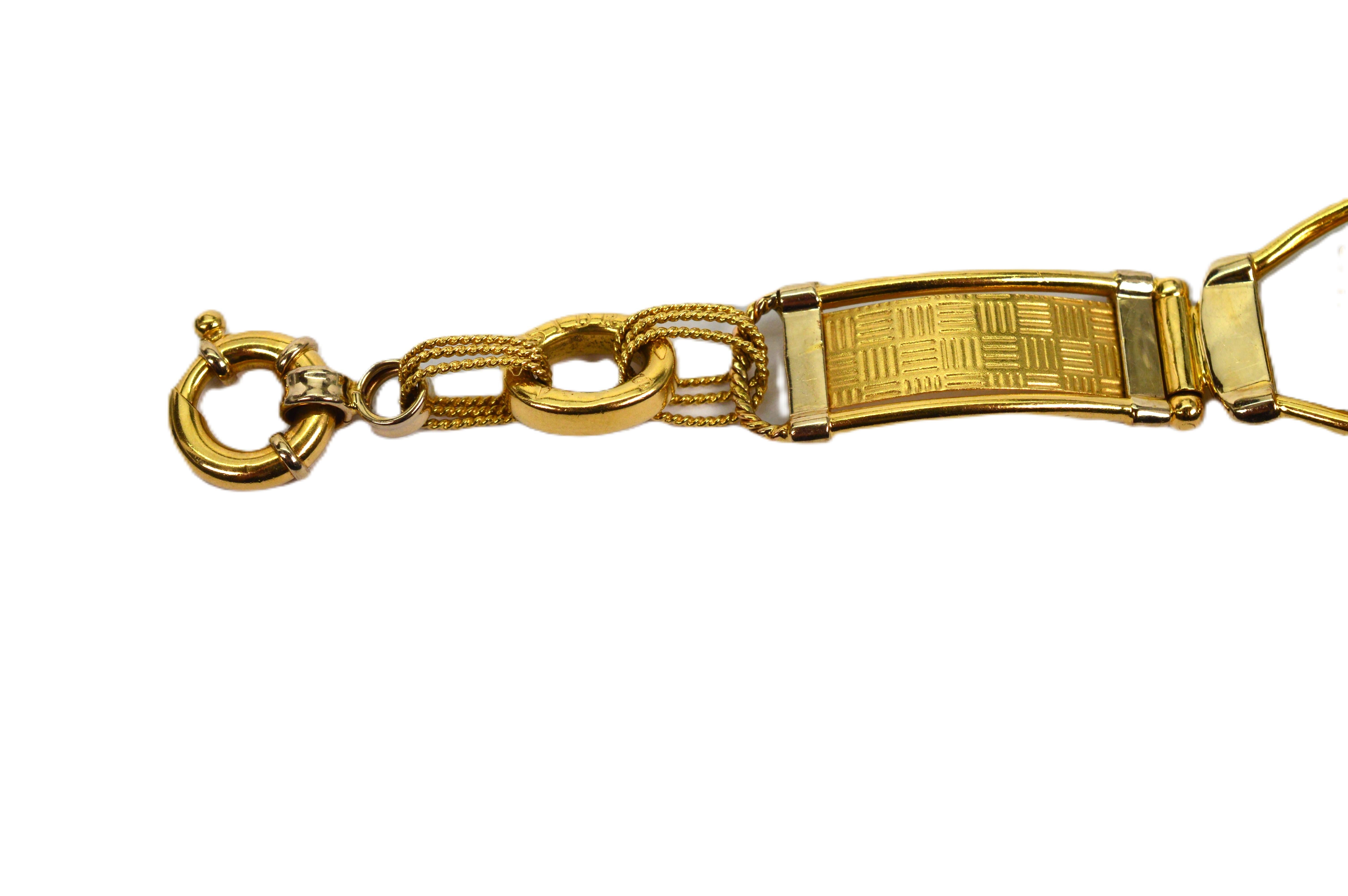 SIDRA BREV Italy 18 Karat Yellow Gold Link Bracelet with Turquoise Cabochon For Sale 8