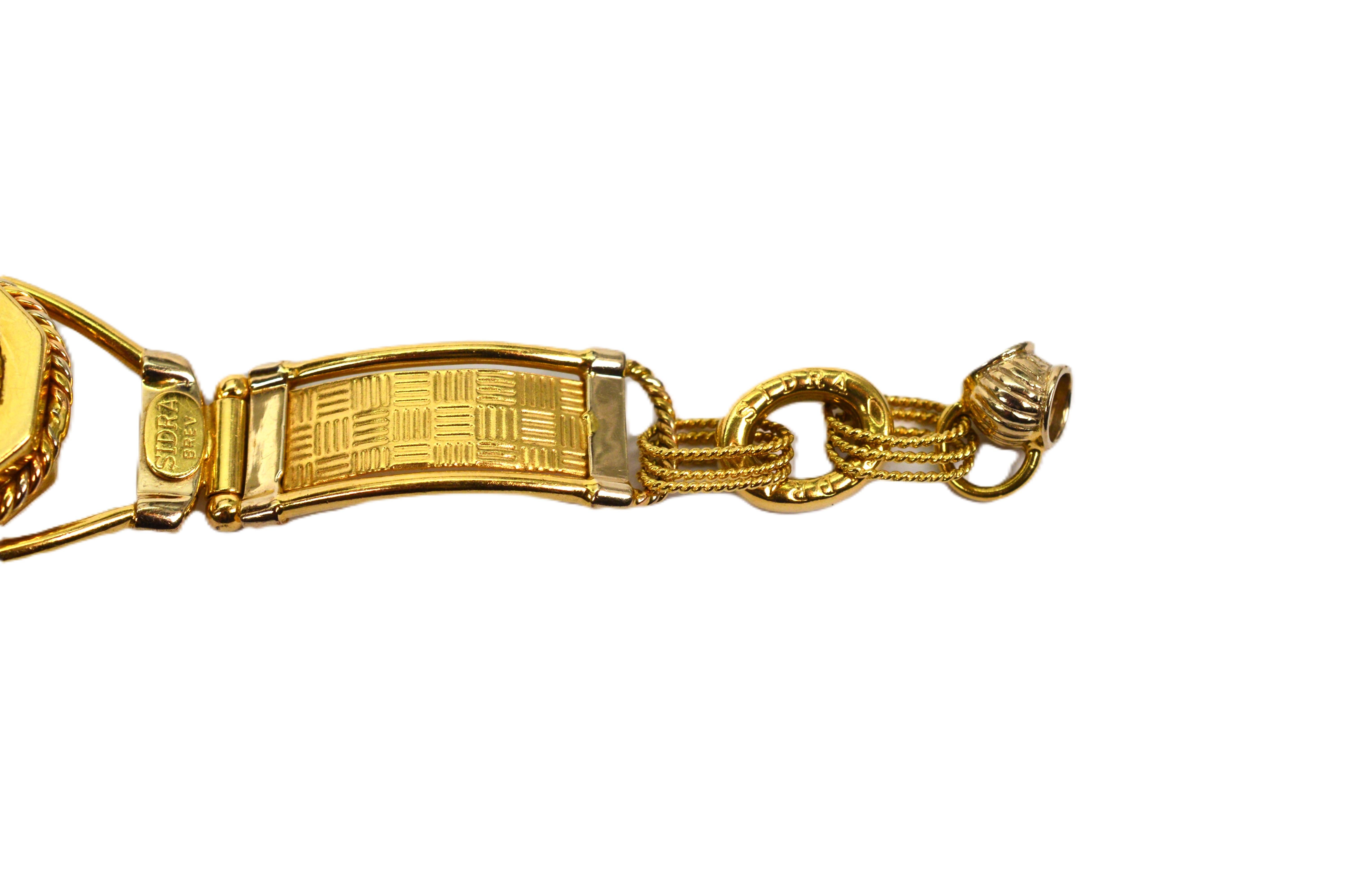 SIDRA BREV Italy 18 Karat Yellow Gold Link Bracelet with Turquoise Cabochon For Sale 9