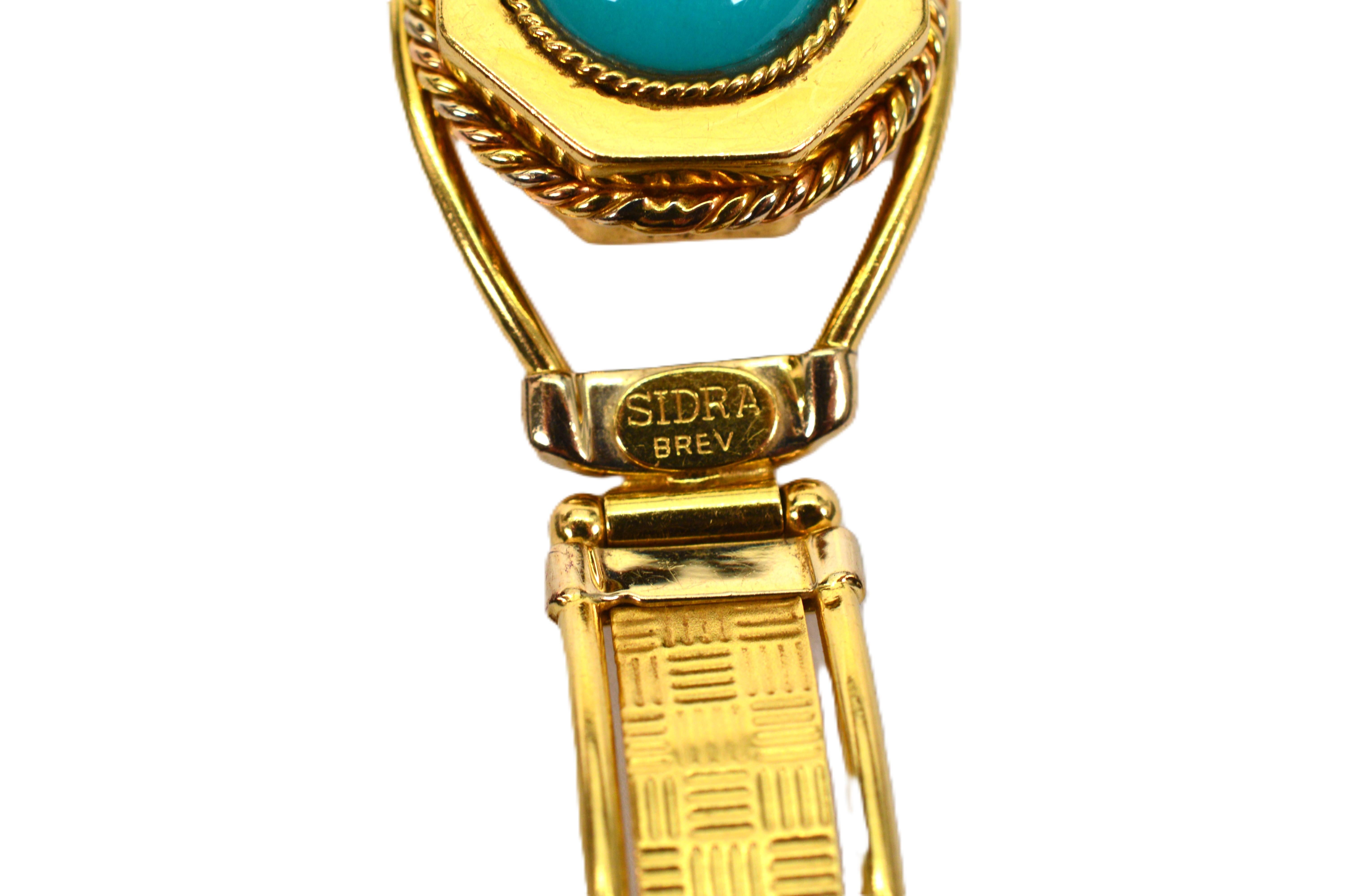SIDRA BREV Italy 18 Karat Yellow Gold Link Bracelet with Turquoise Cabochon For Sale 1