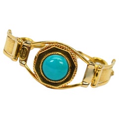 SIDRA BREV Italien 18 Karat Gelbgold Gliederarmband mit Türkis-Cabochon, SIDRA