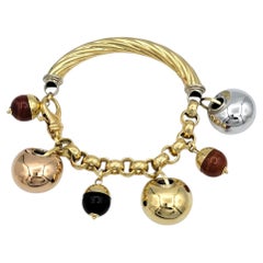 Sidra Italy Carnelian & Onyx Charm Bauble Bracelet in Tri-Tone 18 Karat Gold